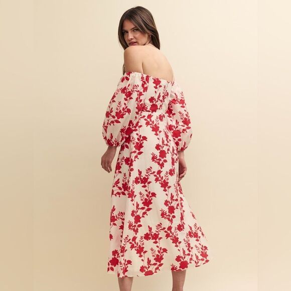 Nobody's Child Floral Off-Shoulder Dress in Red and Cream - Picture 4 of 6